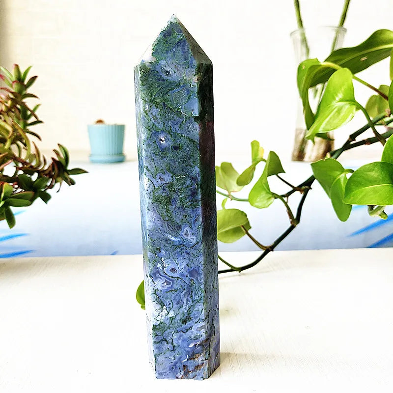 Big Natural Moss Agate Crystal Tower