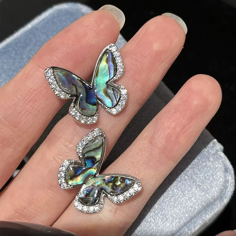 Natural Abalone Shell Butterfly Stud Earrings