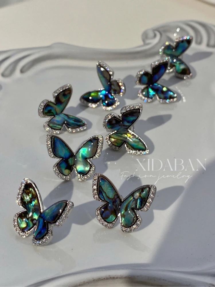 Natural Abalone Shell Butterfly Stud Earrings