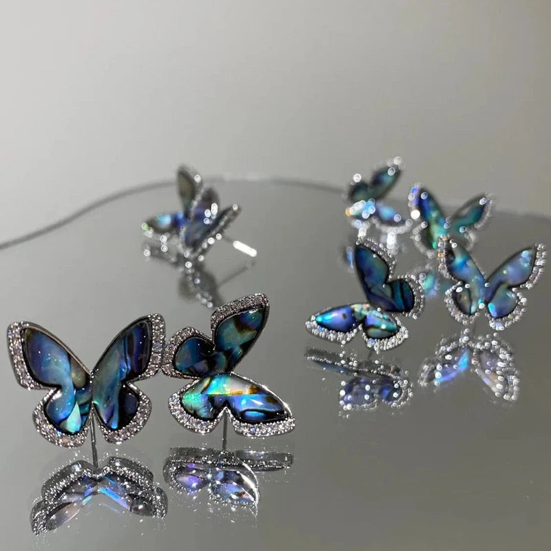 Natural Abalone Shell Butterfly Stud Earrings