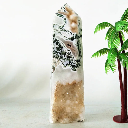 Big Natural Moss Agate Crystal Tower