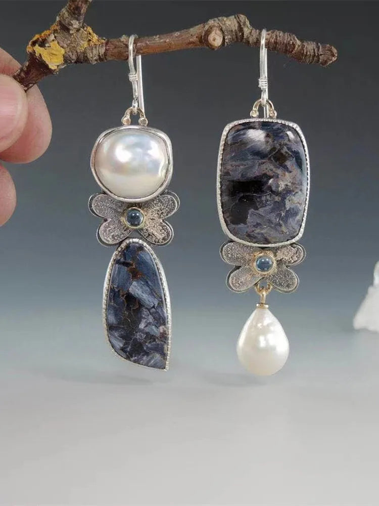 Blue Opal Butterfly Pearl Earrings