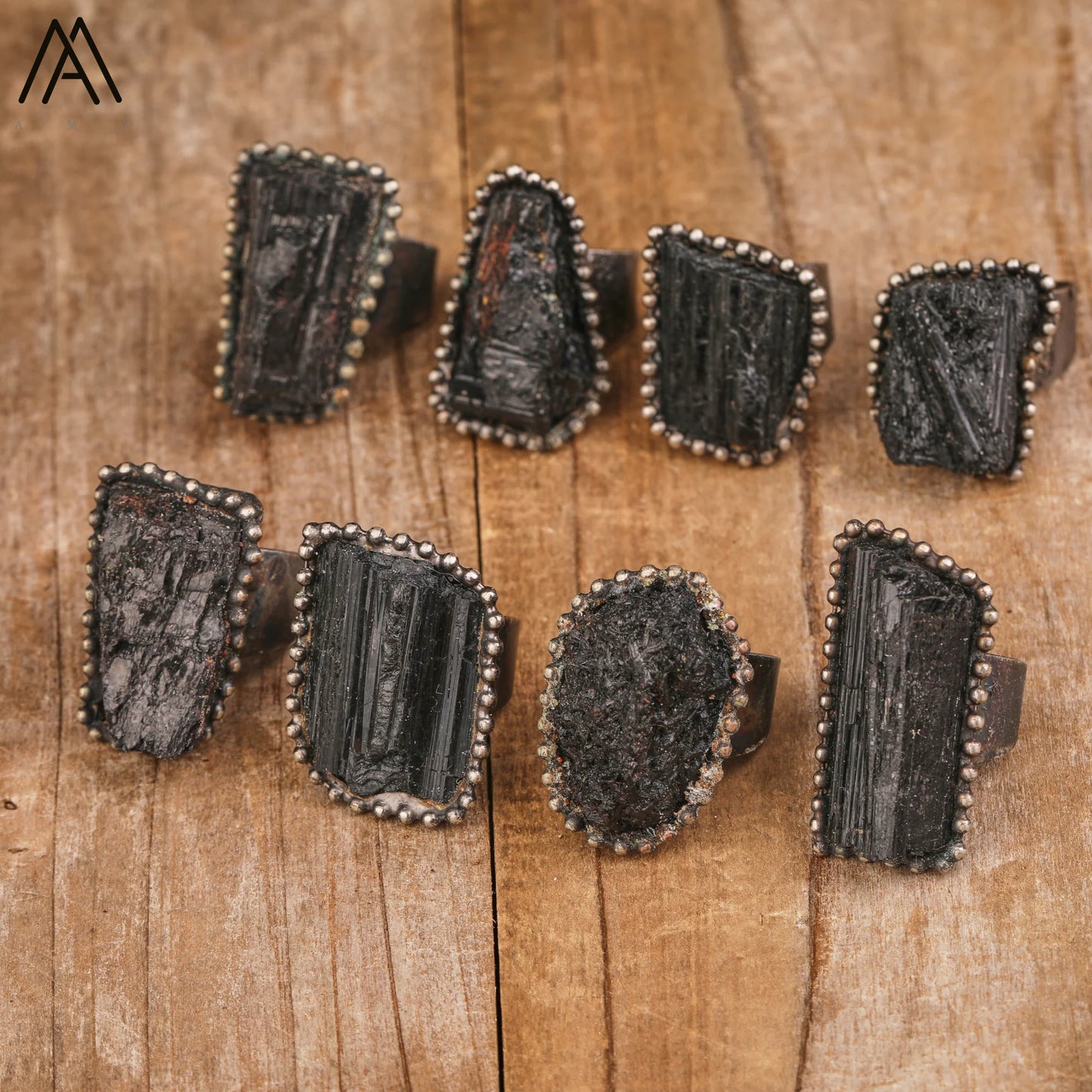 Raw Black Tourmaline Antique Copper Rings
