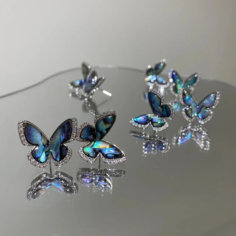 Natural Abalone Shell Butterfly Stud Earrings