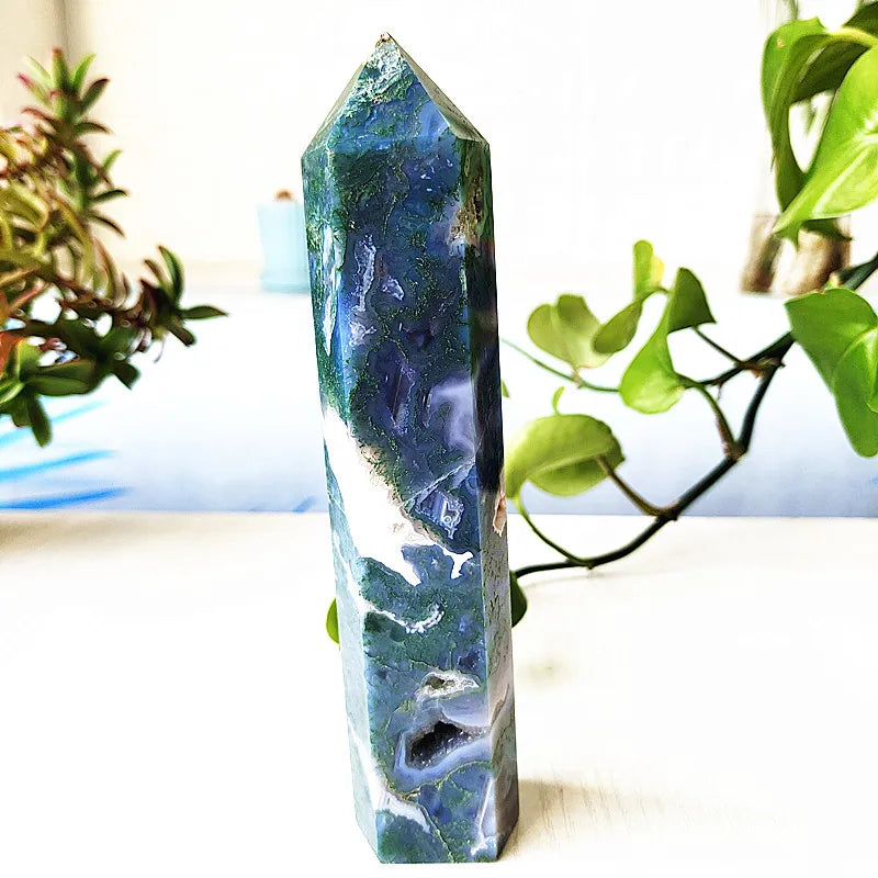 Big Natural Moss Agate Crystal Tower