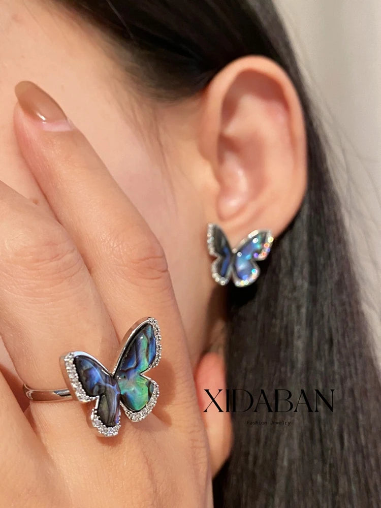 Natural Abalone Shell Butterfly Stud Earrings