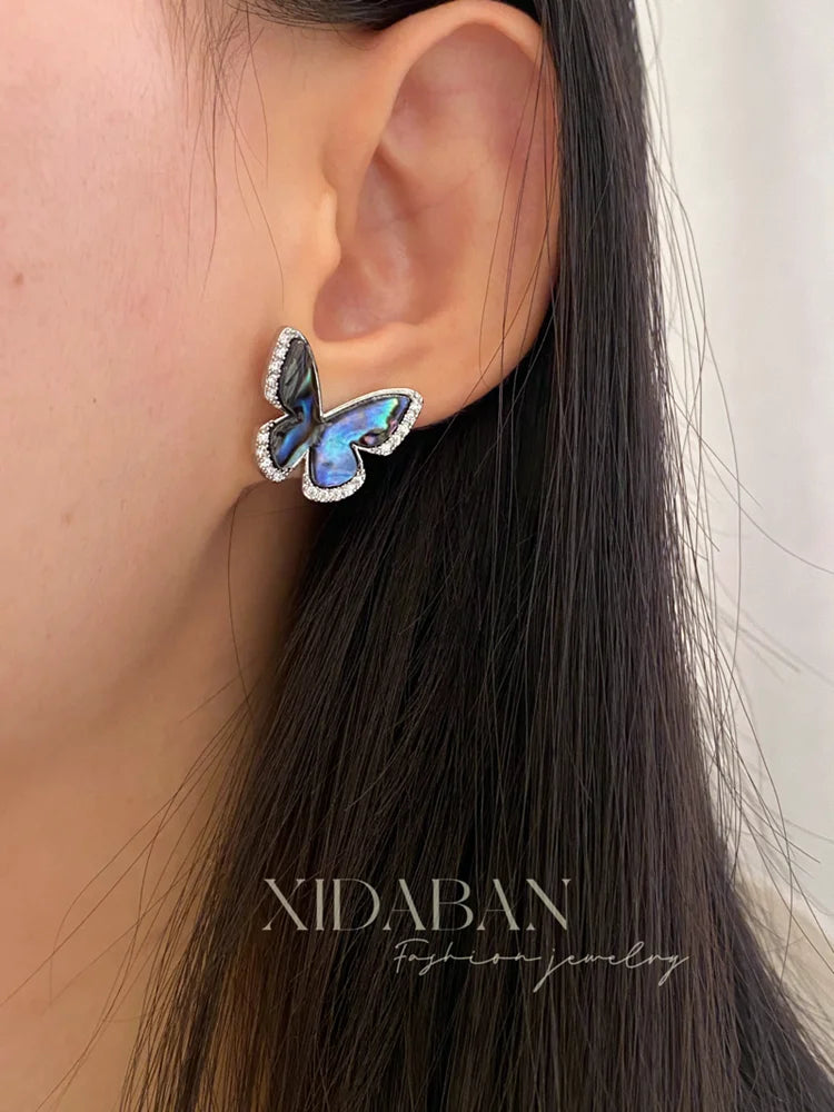 Natural Abalone Shell Butterfly Stud Earrings