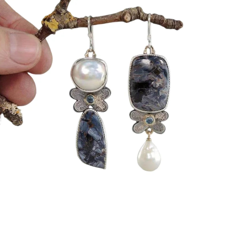 Blue Opal Butterfly Pearl Earrings