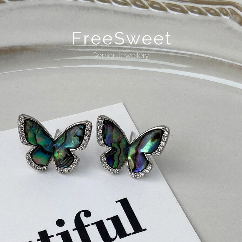Natural Abalone Shell Butterfly Stud Earrings