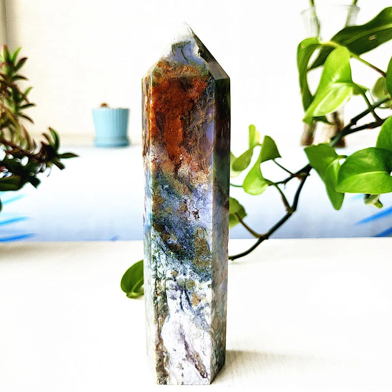 Big Natural Moss Agate Crystal Tower
