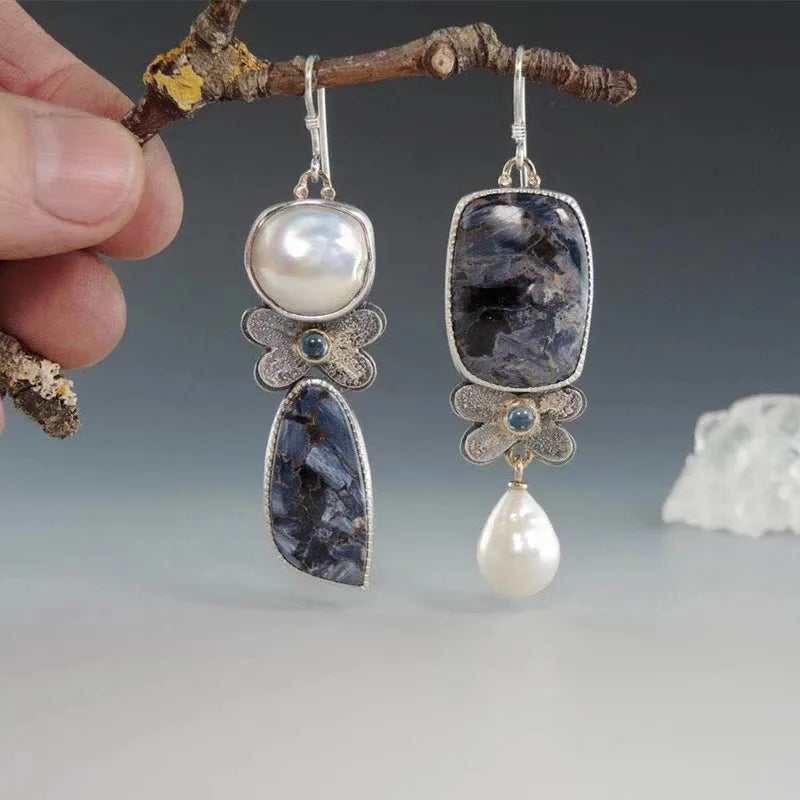 Blue Opal Butterfly Pearl Earrings