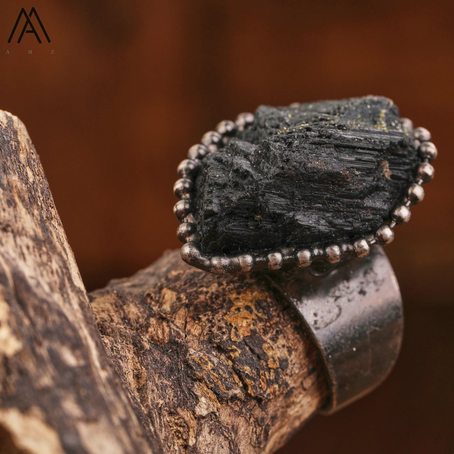 Raw Black Tourmaline Antique Copper Rings