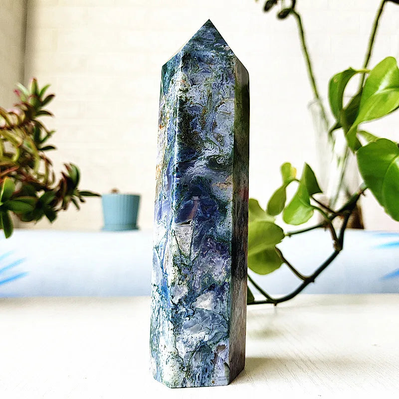 Big Natural Moss Agate Crystal Tower